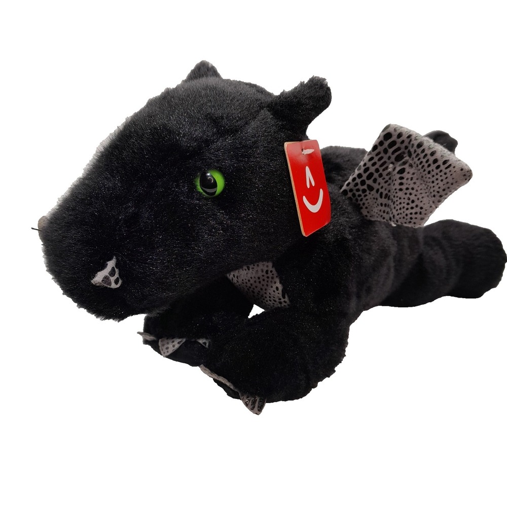 Aurora Flopsie Midnight Dragon Plush 12" Black Green Eyes Stuffed Animal Toy - Picture 1 of 9